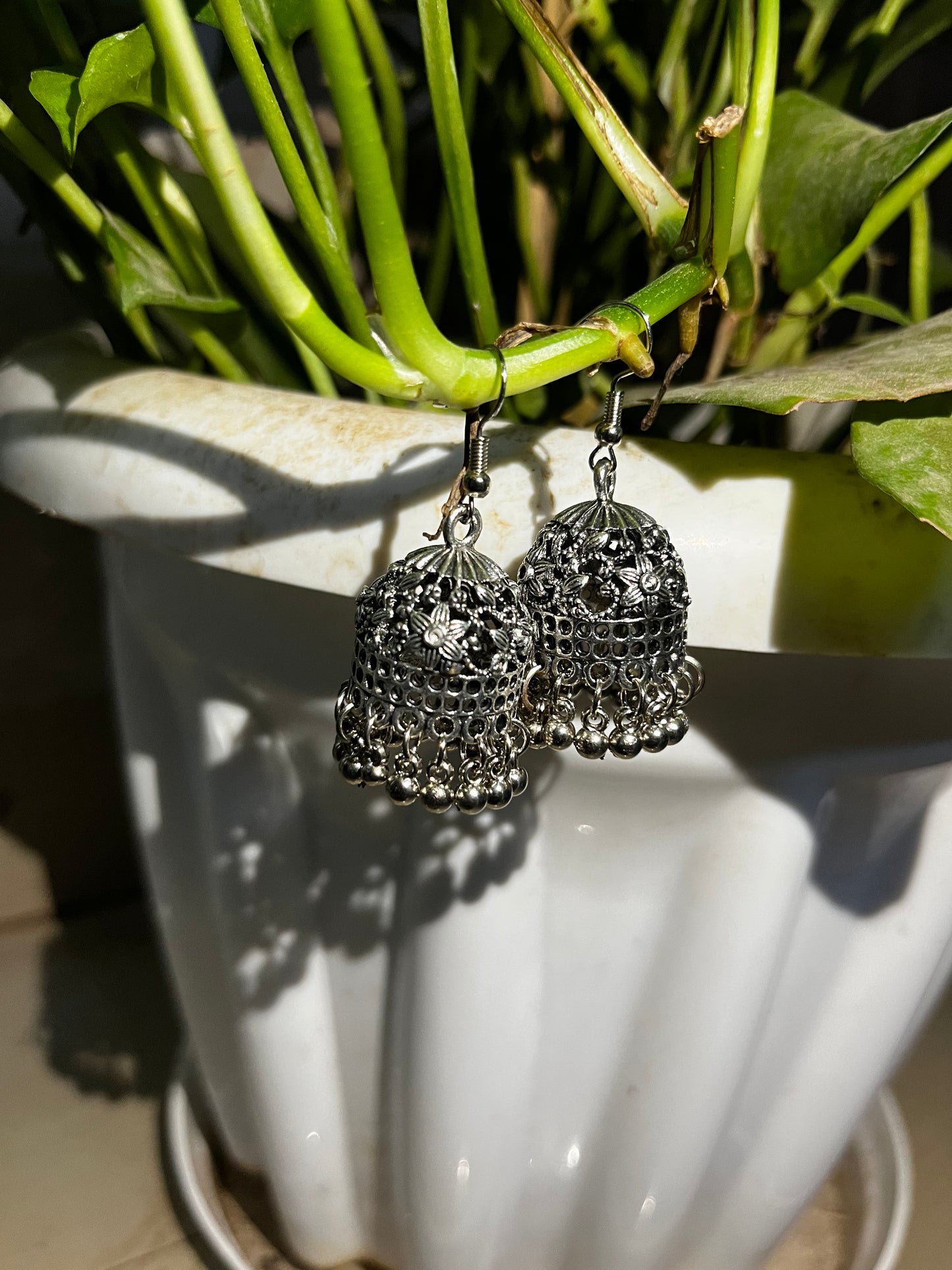 Classic Dome Oxidised Silver Jhumka Earrings