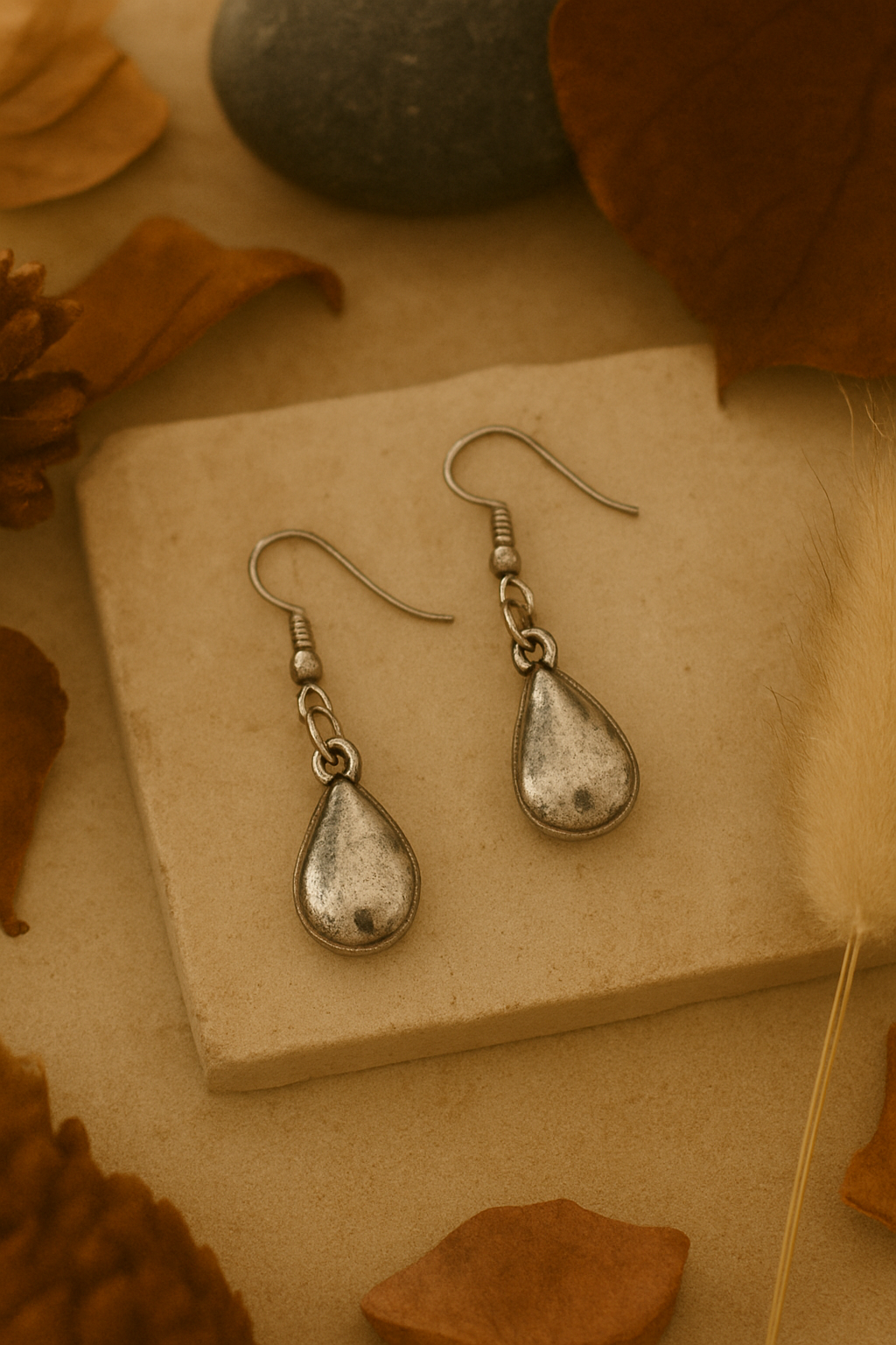 Oxidised Minimal Teardrop Hook Earrings