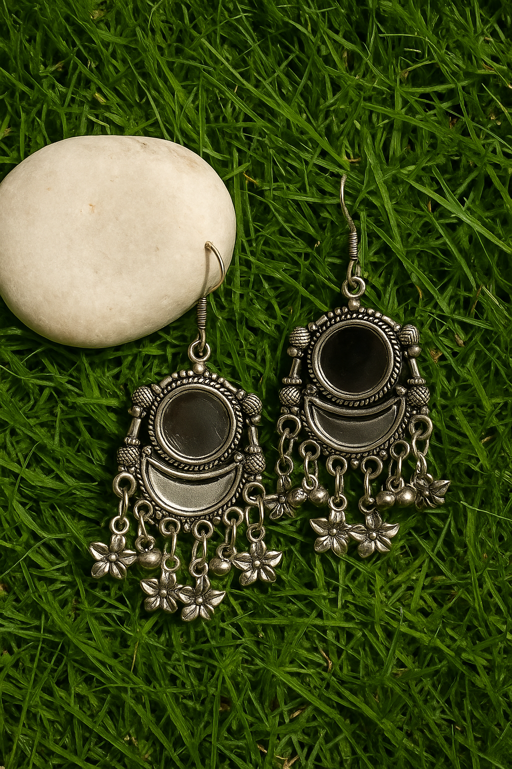 Antique Oxidised Black Mirror Jhumka Earrings