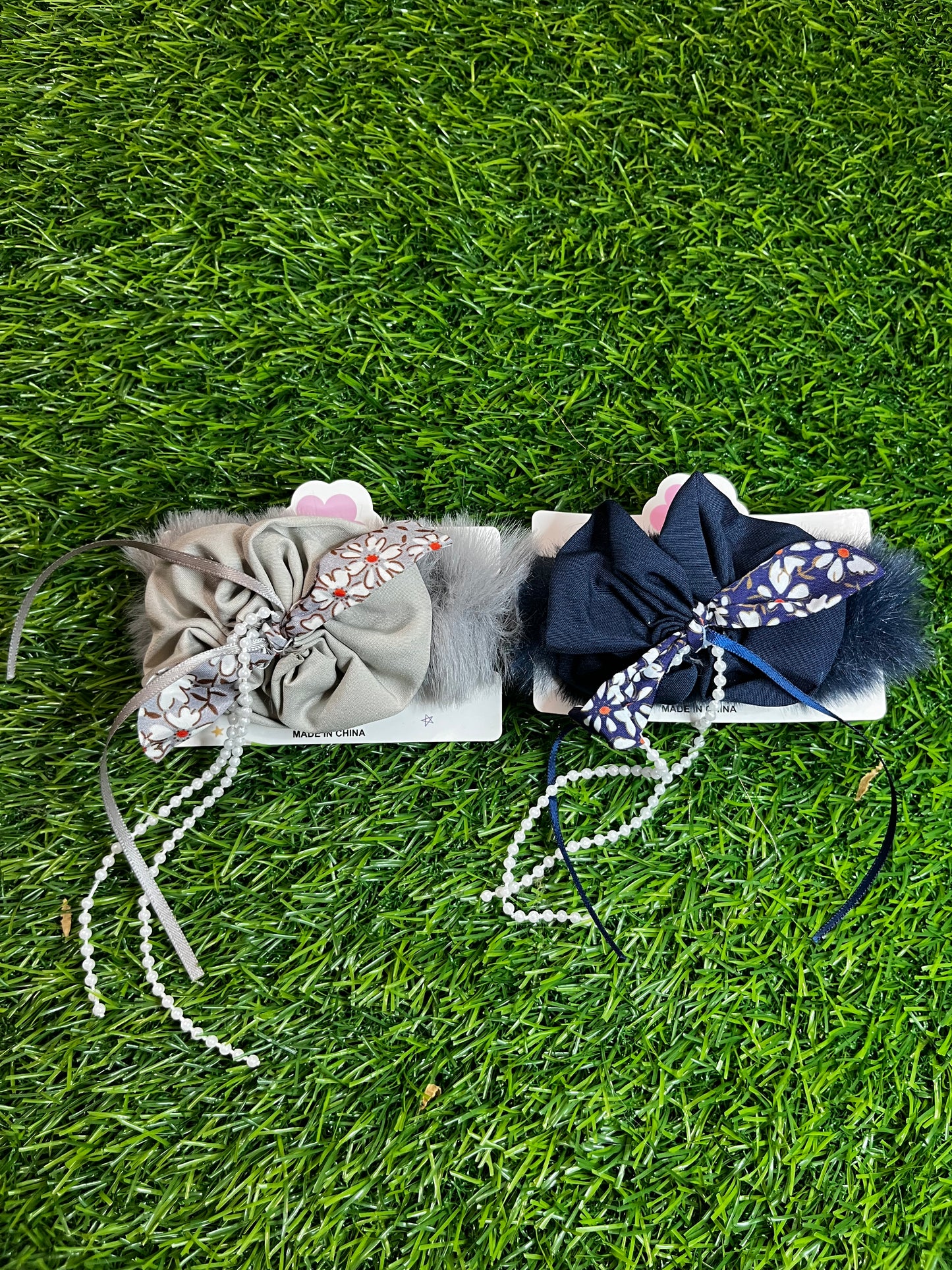 Fancy Fur Rubber Band Set of 2 (Grey & Golden)