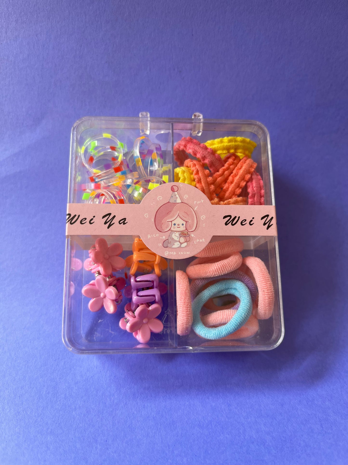 Cute Kids Hair Accessories Storage Box | Colourful Rubber Bands, Clips & Hair Pins Set