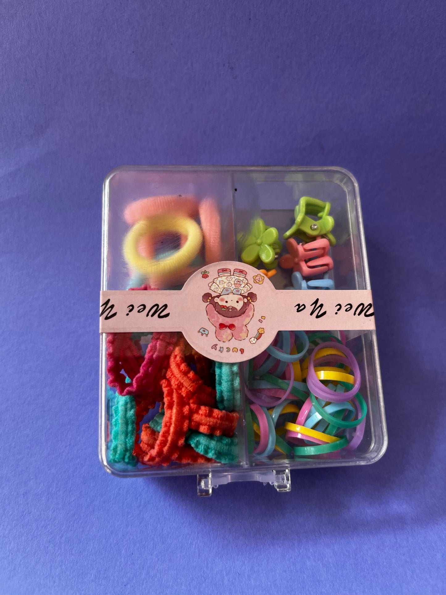 Colourful Kids Hair Accessories Box | Clips, Rubber Bands & Mini Pins Set