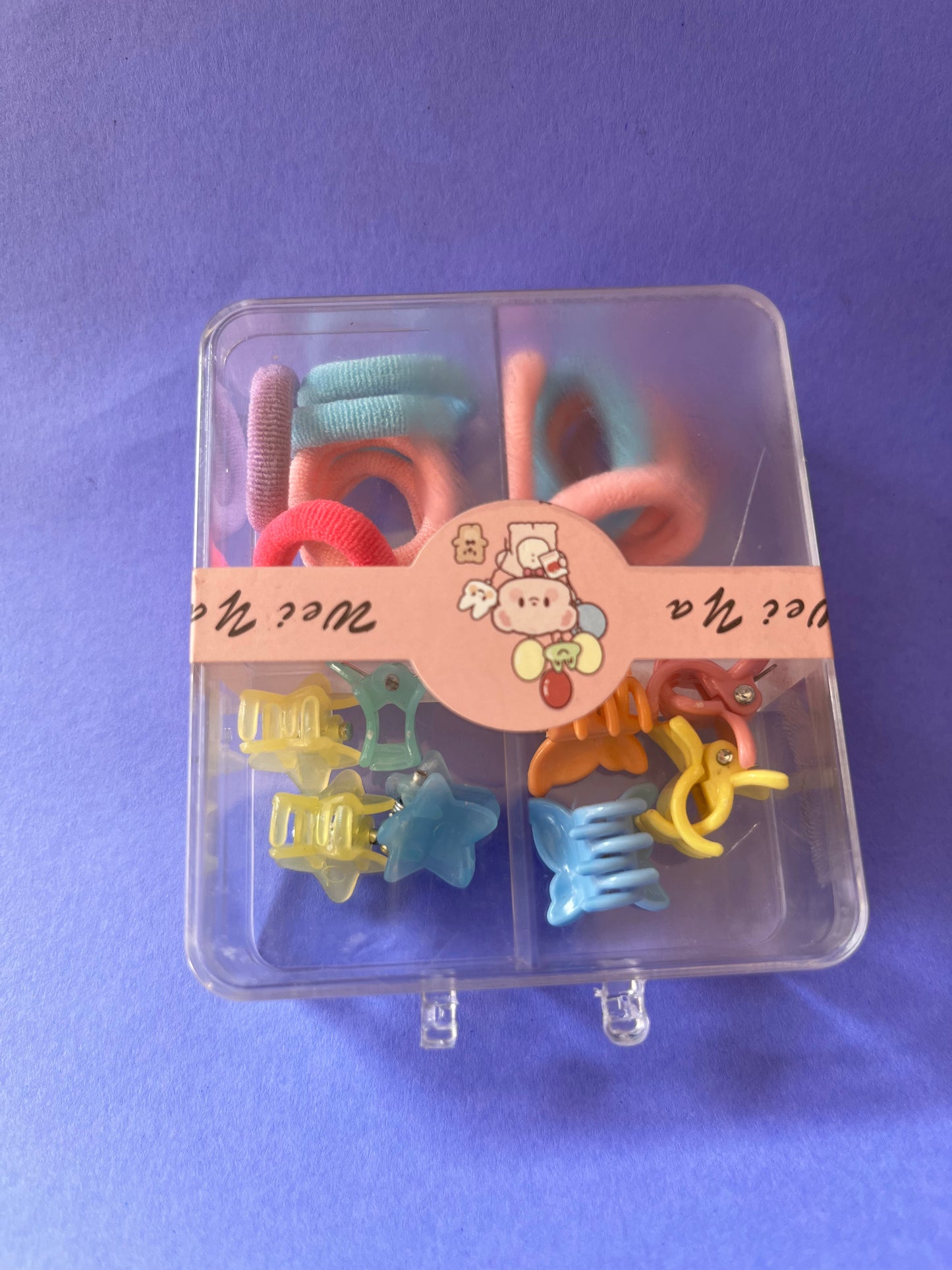 Cute Kids Hair Accessories Box | Colourful Clips, Rubber Bands & Hair Pins Set