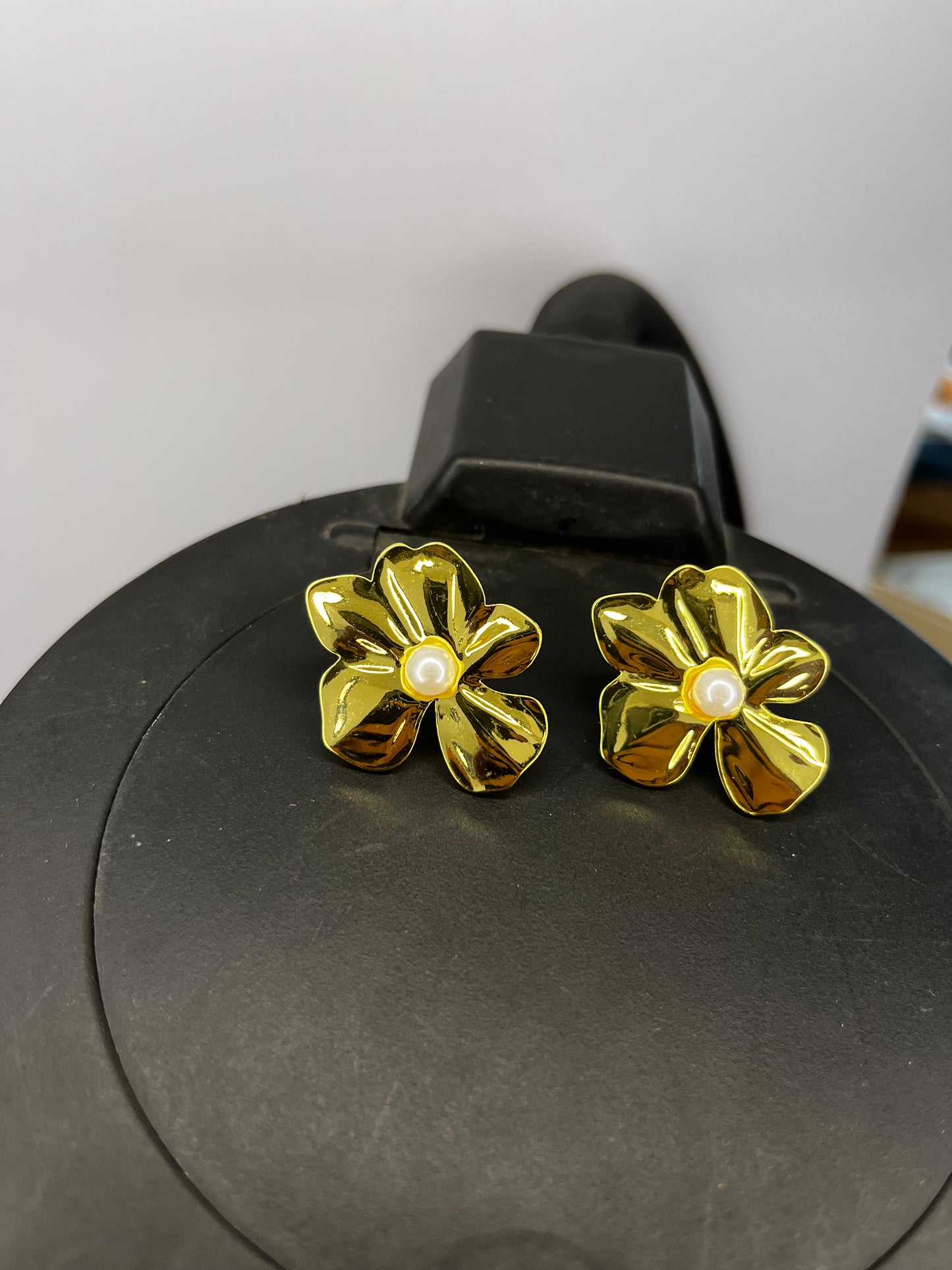 Golden Blossom Pearl Stud Earrings