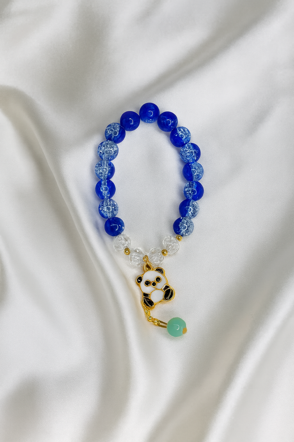 Blue Crystal Beaded Bracelet with Panda Charm | Cute Adjustable Bracelet for Girls