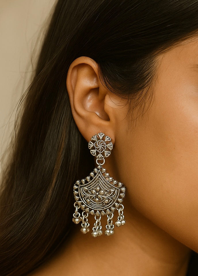 Oxidised Silver Chandbali Jhumka Earrings