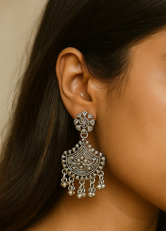 Oxidised Silver Chandbali Jhumka Earrings