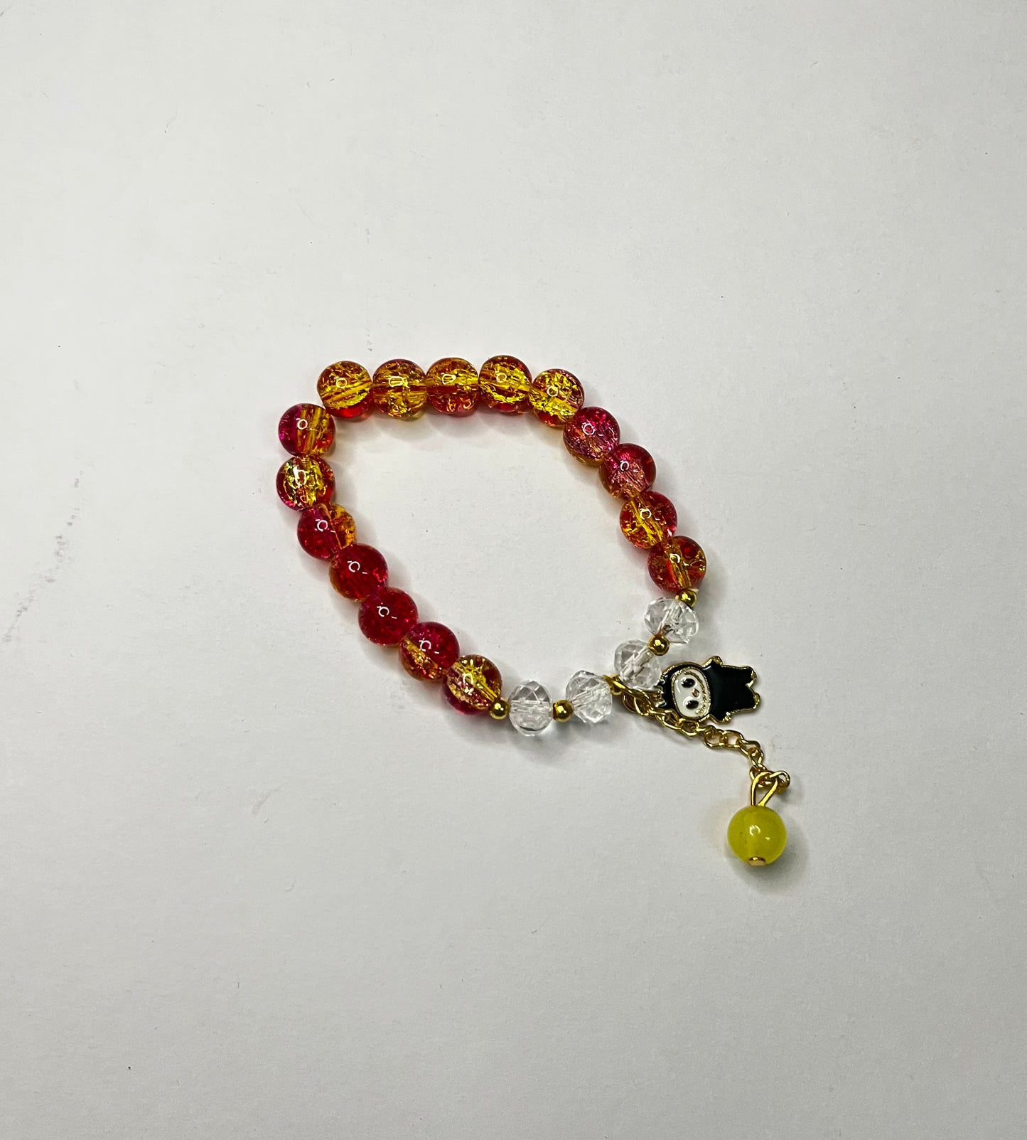 Red & Yellow Crystal Beaded Bracelet with Cute Doll Charm | Adjustable Bracelet for Girls