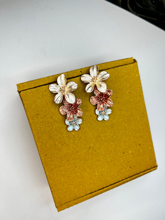 Pastel Bloom Triple Flower Drop Earrings