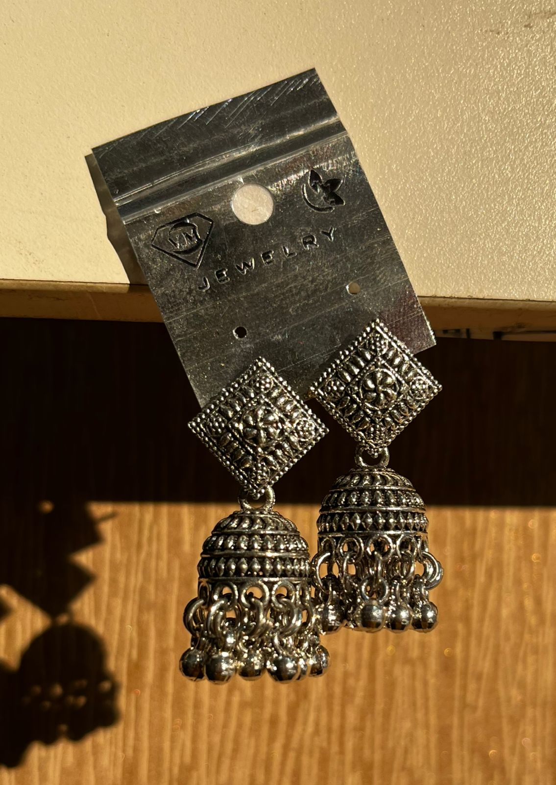 Royal Square Oxidised Silver Jhumka Earrings