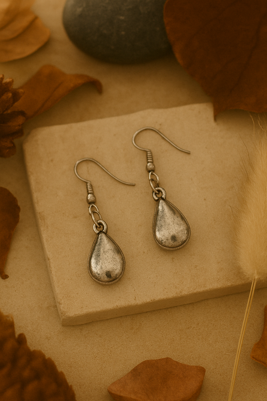 Oxidised Minimal Teardrop Hook Earrings