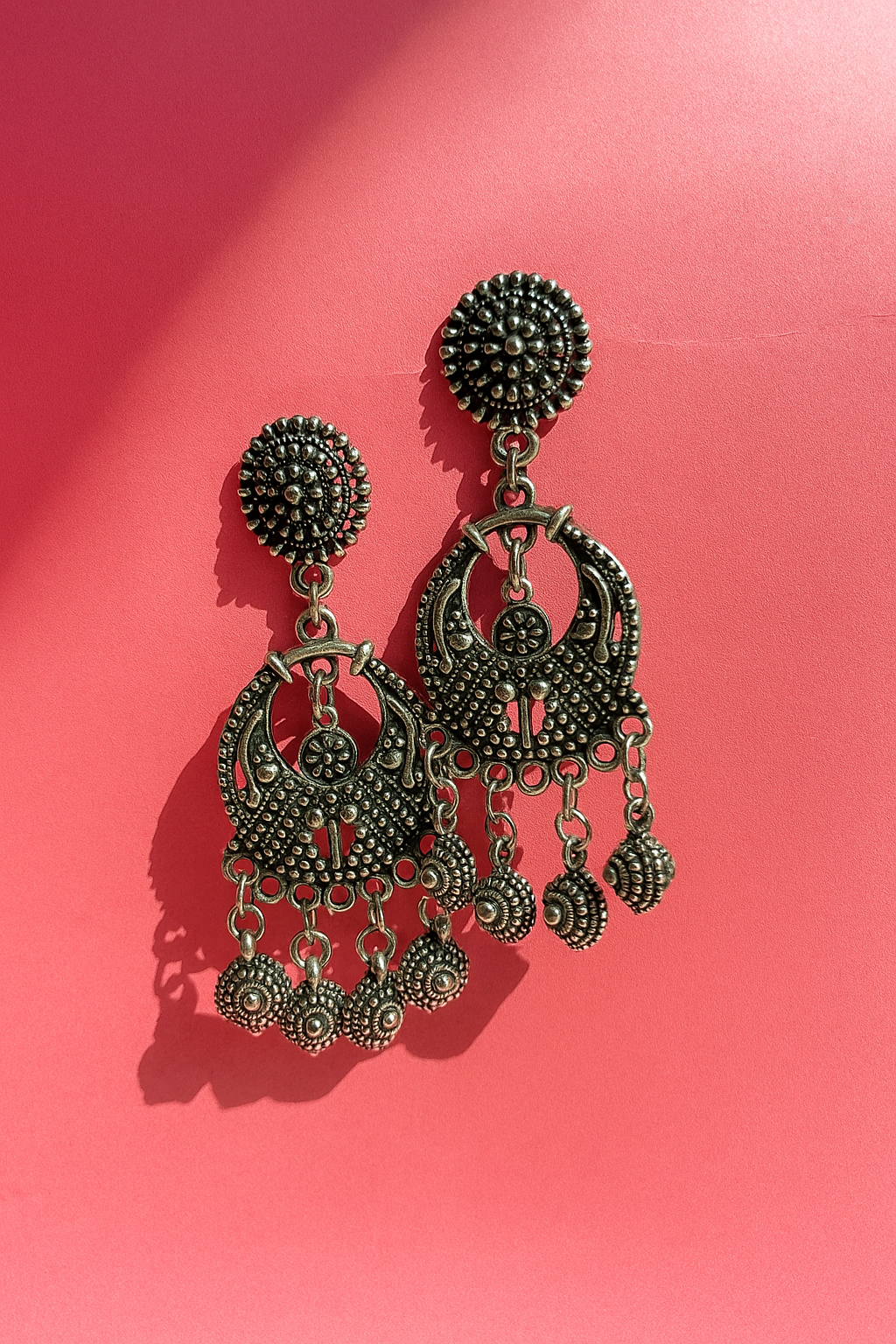 Oxidised Antique Chand Drop Earrings
