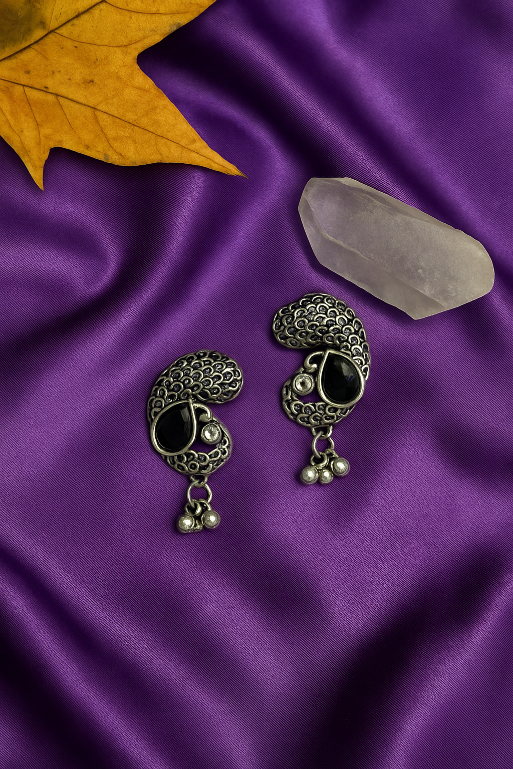 Antique Black Stone Oxidised Drop Earrings