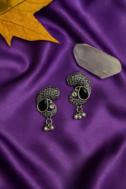 Antique Black Stone Oxidised Drop Earrings