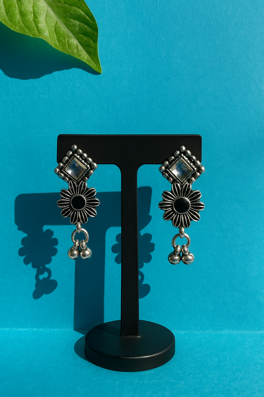 Oxidised Floral Drop Earrings with Ghungroo Beads