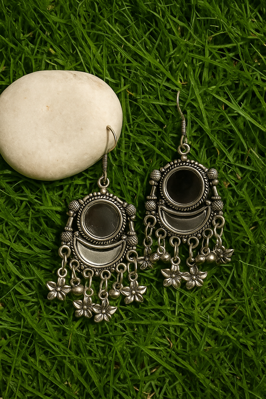 Antique Oxidised Black Mirror Jhumka Earrings