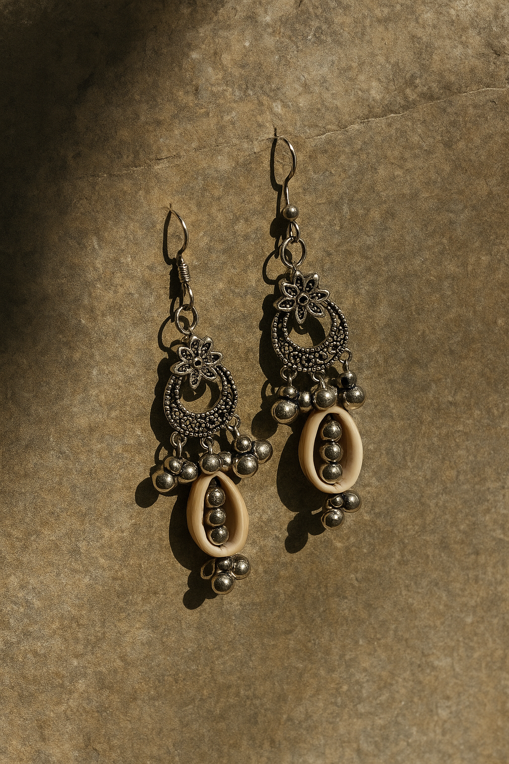 Oxidised Shell Pearl Drop Earrings
