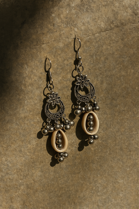 Oxidised Shell Pearl Drop Earrings