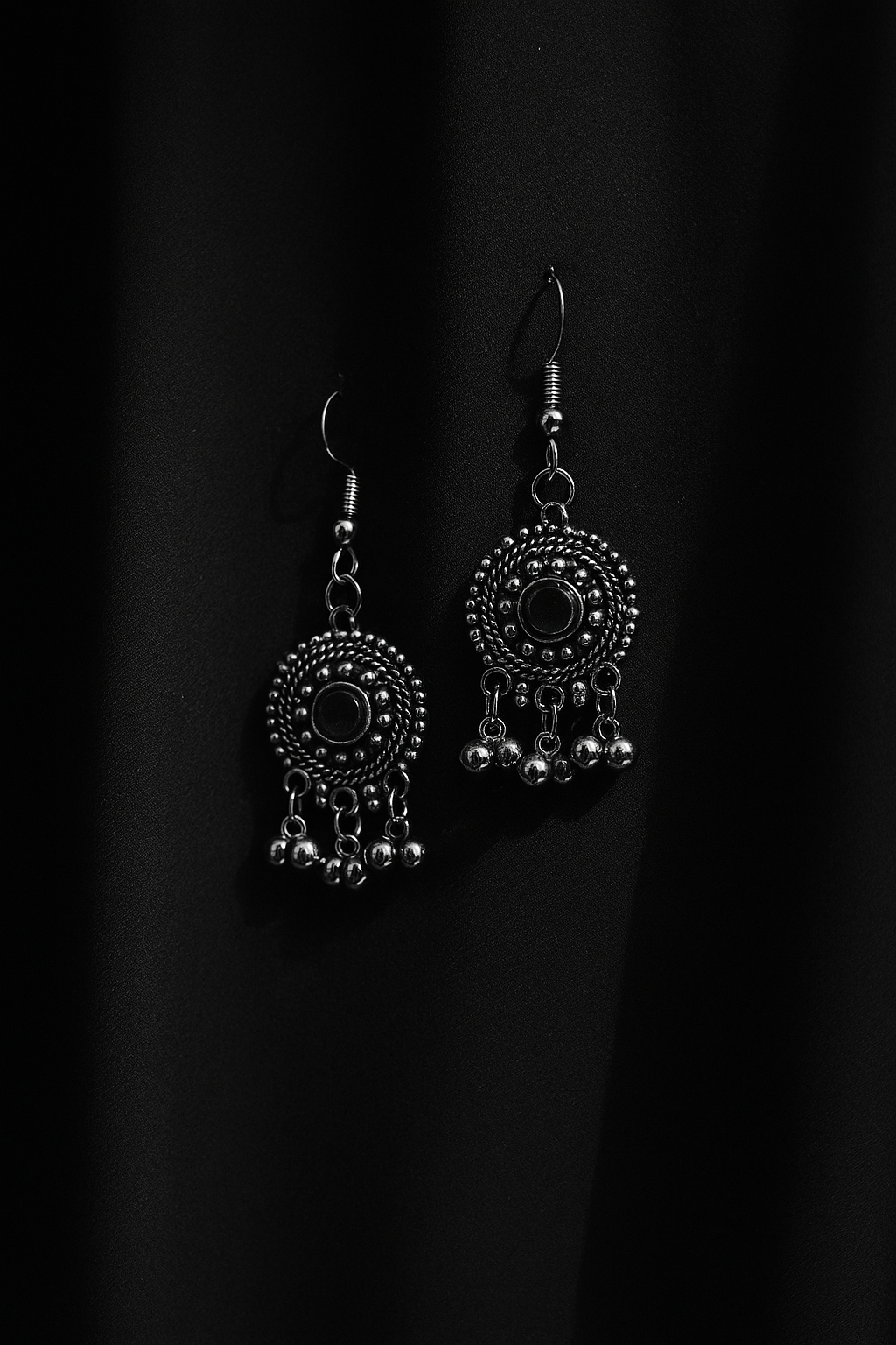 Oxidised Circular Bead Drop Earrings