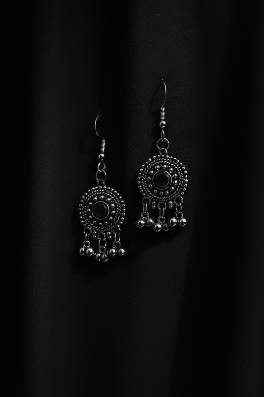 Oxidised Circular Bead Drop Earrings