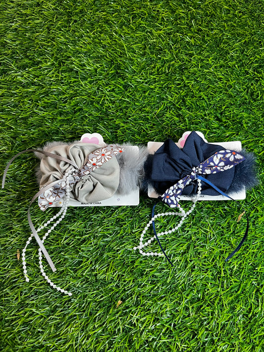 Fancy Fur Rubber Band Set of 2 (Grey & Golden)