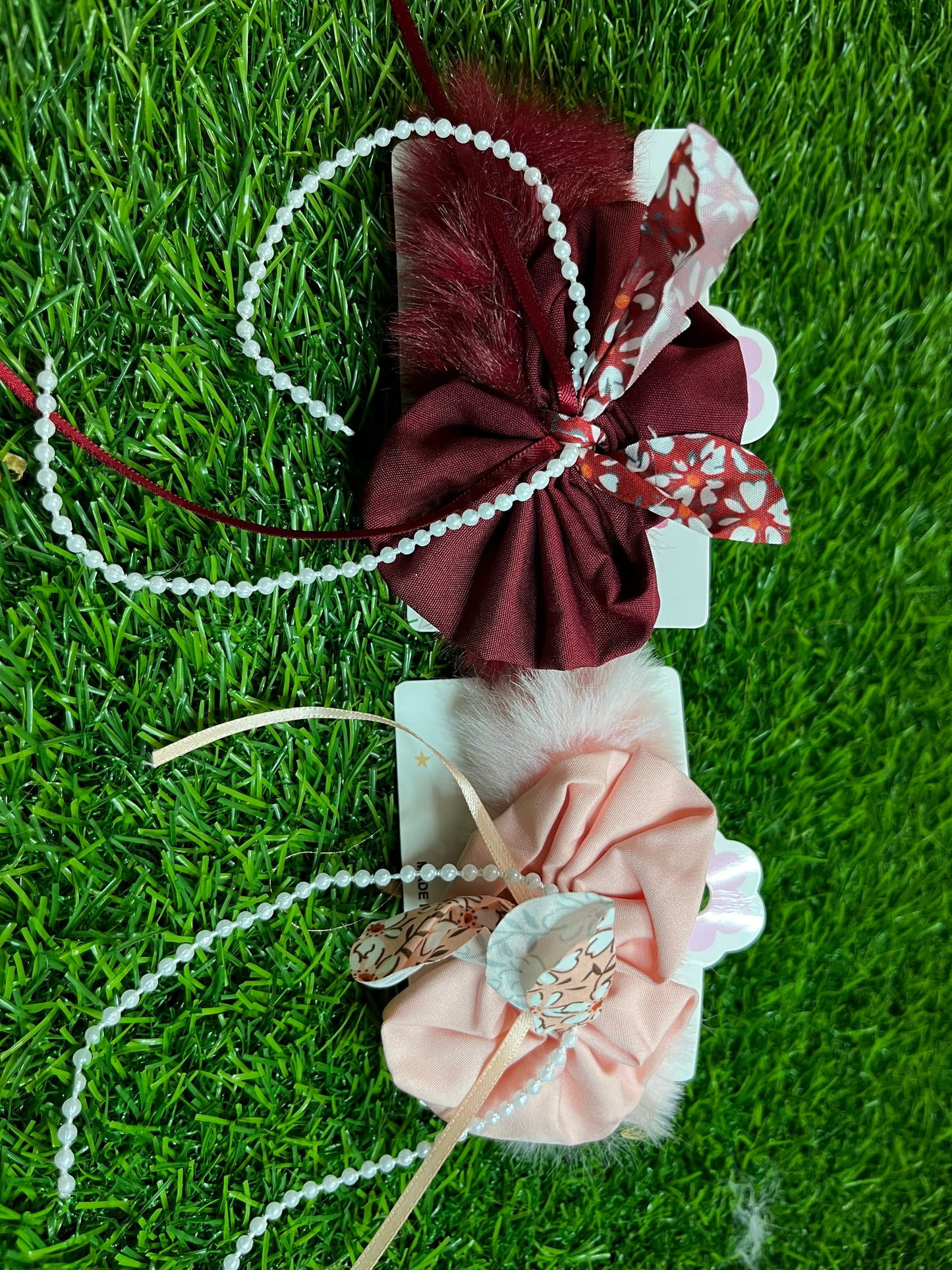 Fancy Fur Rubber Band Set of 2 (Pink & Maroon)