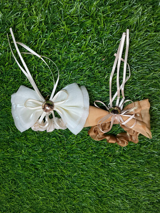 Fancy Shiffon Rubber Band Set of 2 (White & Skin)