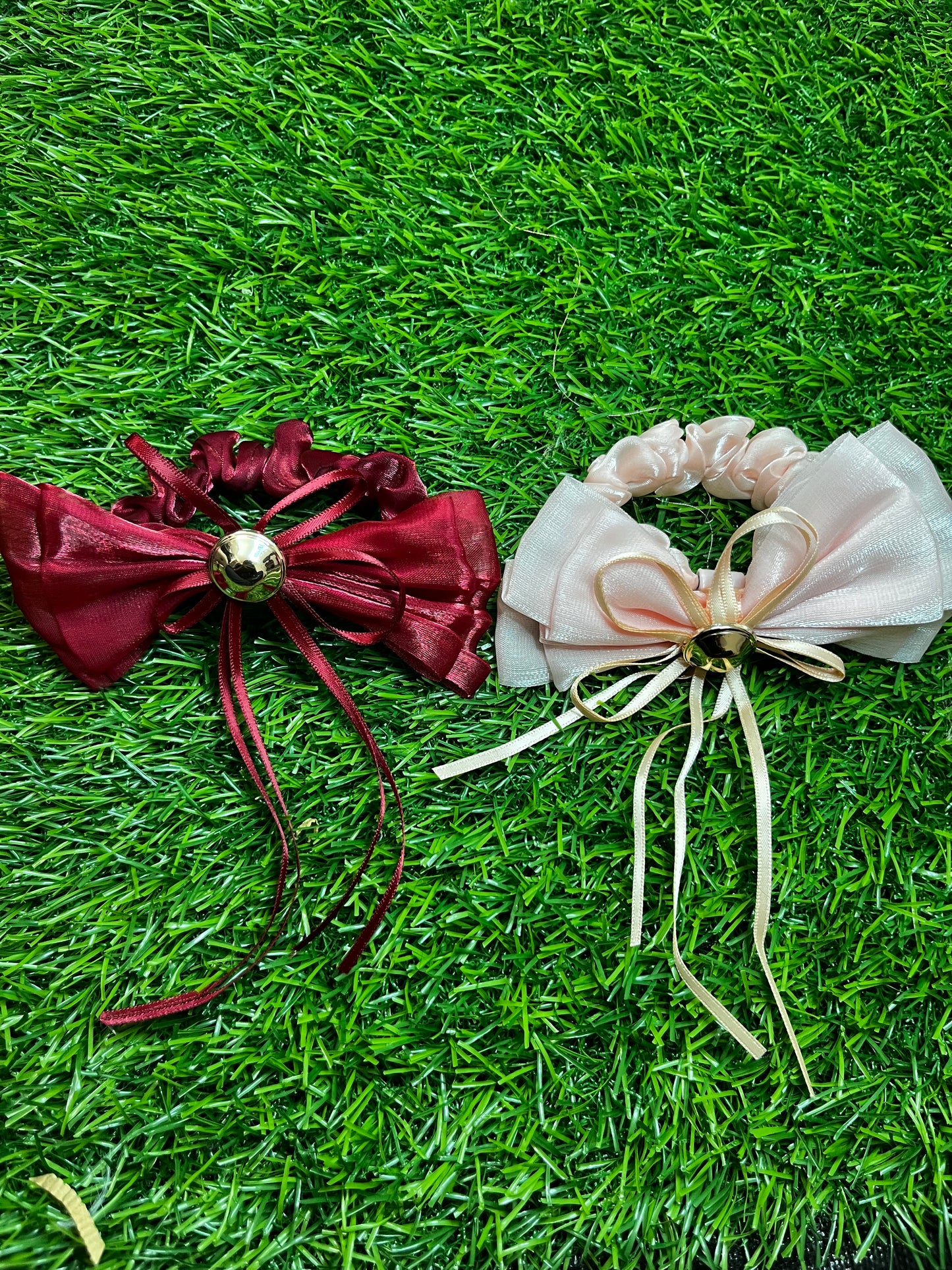 Fancy Shiffon Rubber Band Set of 2 (Baby Pink & Maroon)