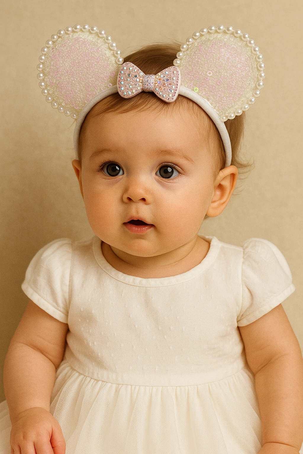 Pearl Mouse Ear Baby Headband with Bow | Cute Party Hairband for Baby Girls