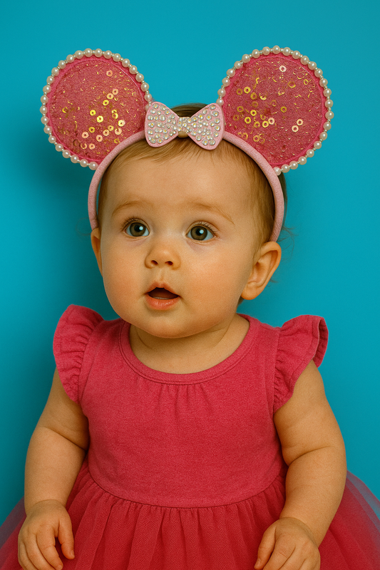 Baby Pearl Mouse Ear Headband – Sparkle Bow Edition