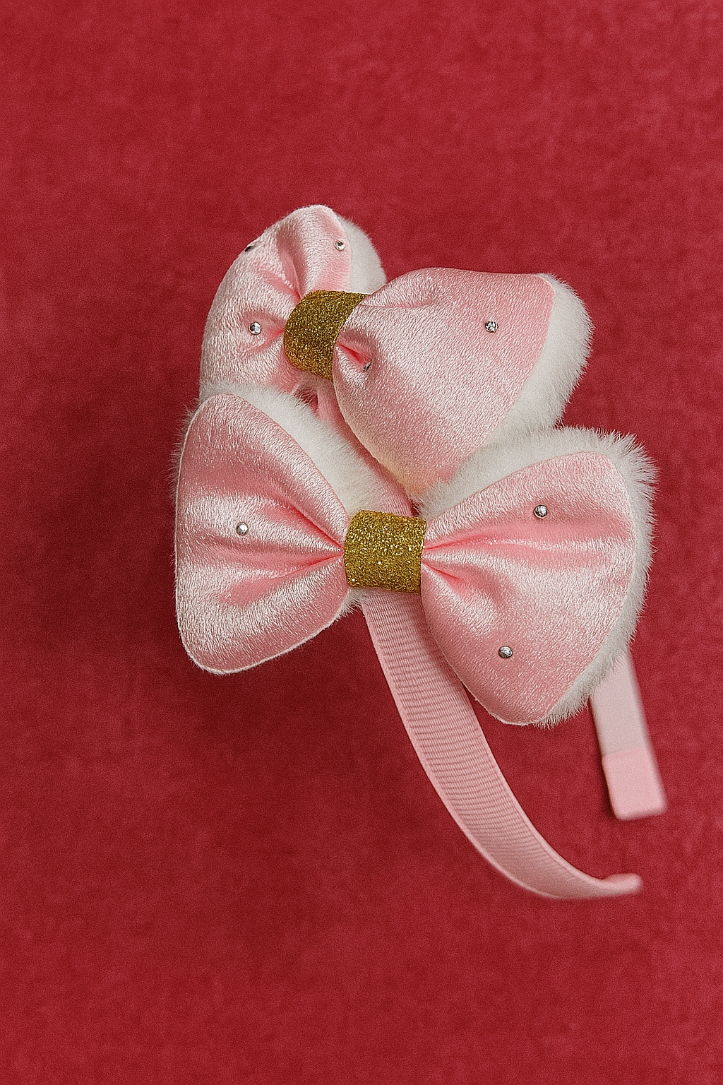 Pink Satin Bow Hair Band with Pearl Detailing | Cute Party Hairband for Girls