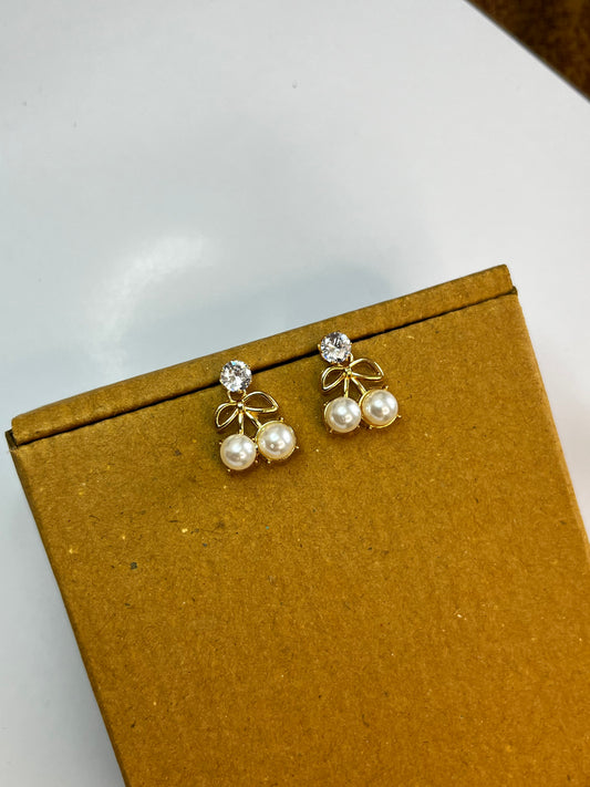 Pearl Cherry Stud Earrings – Gold Finish