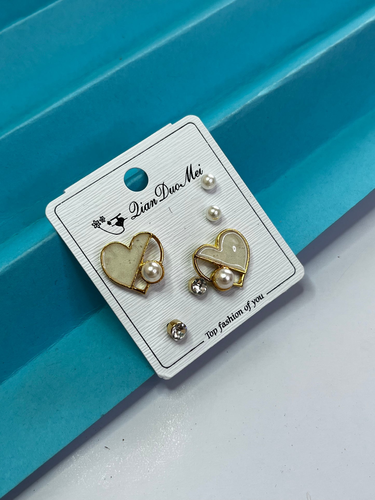 Heart Pearl Stud Earring Set – Gold Finish (3 Pair Combo)