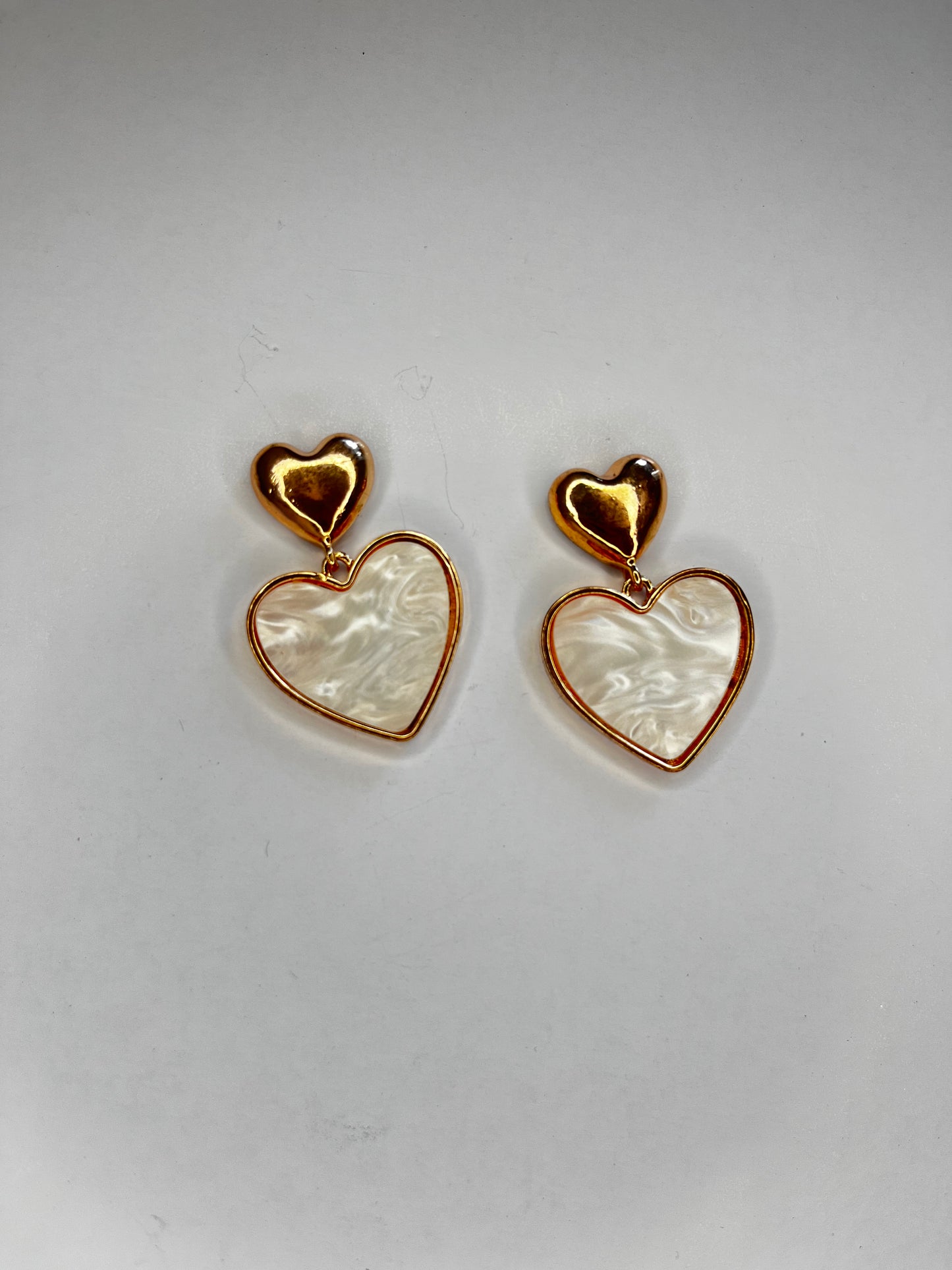 Double Heart Pearl Drop Earrings – Gold Finish