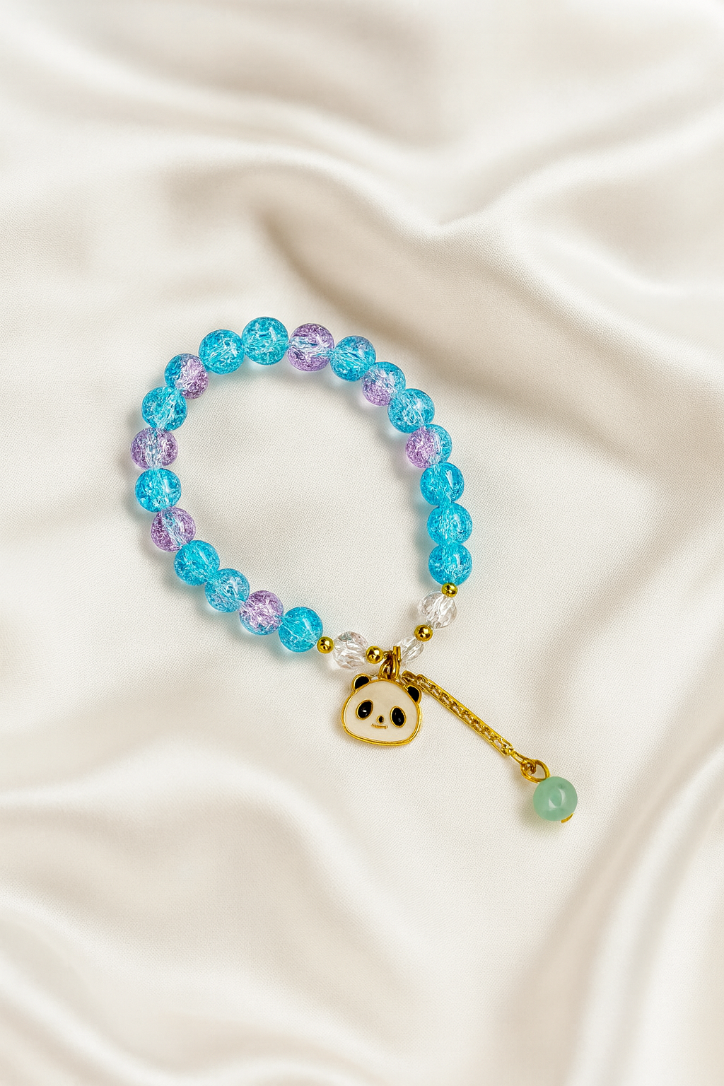 Blue & Lavender Crystal Beaded Bracelet with Smiley Charm | Cute Adjustable Bracelet for Girls